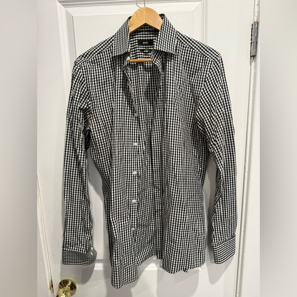 Hugo Boss Monochrome Checkered Men's Shirt